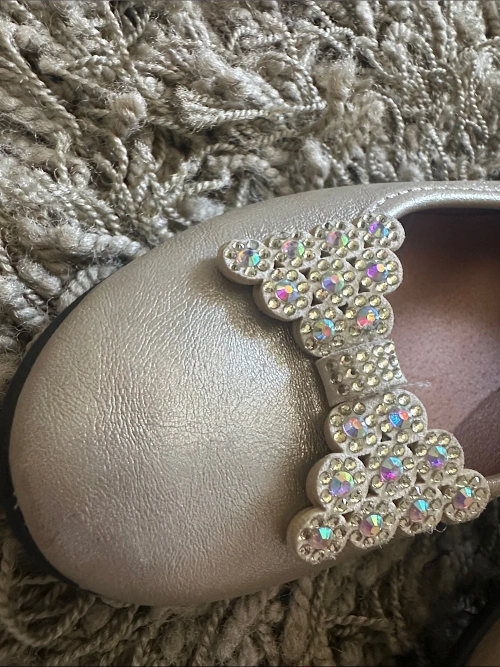 Girls' Gold Mary Janes with Rhinestone Bow